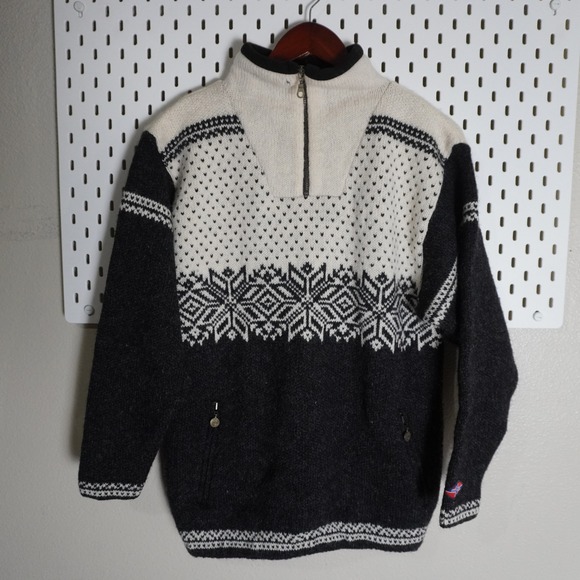 Norsk Wear Wool 1/4 Zip Snowflake Ski Sweater Pullover XS Gray White Norway READ - Picture 1 of 9